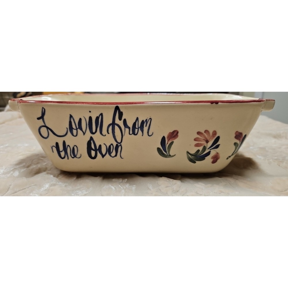 East Texas Pottery Spongeware Loaf Pan Vintage "Lovin From‎ The Oven"